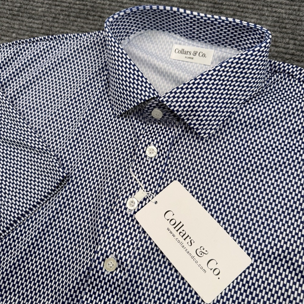 Collars and Co Collar Polo Shirt Mens Size XL Blue White Square Geometric NWT